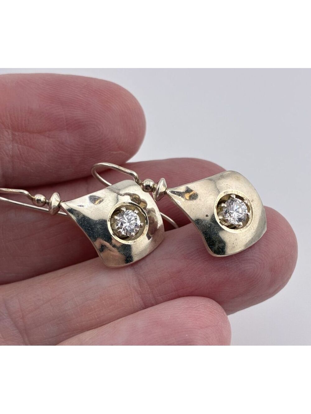 Vintage Sterling Silver Dangle Earrings with Cubic Zirconia Artisan Handmade